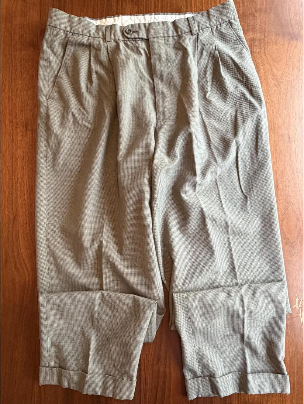 Vintage Robert Carlyle Men's Houndstooth Wool Blend Pleated Trousers - Size 36